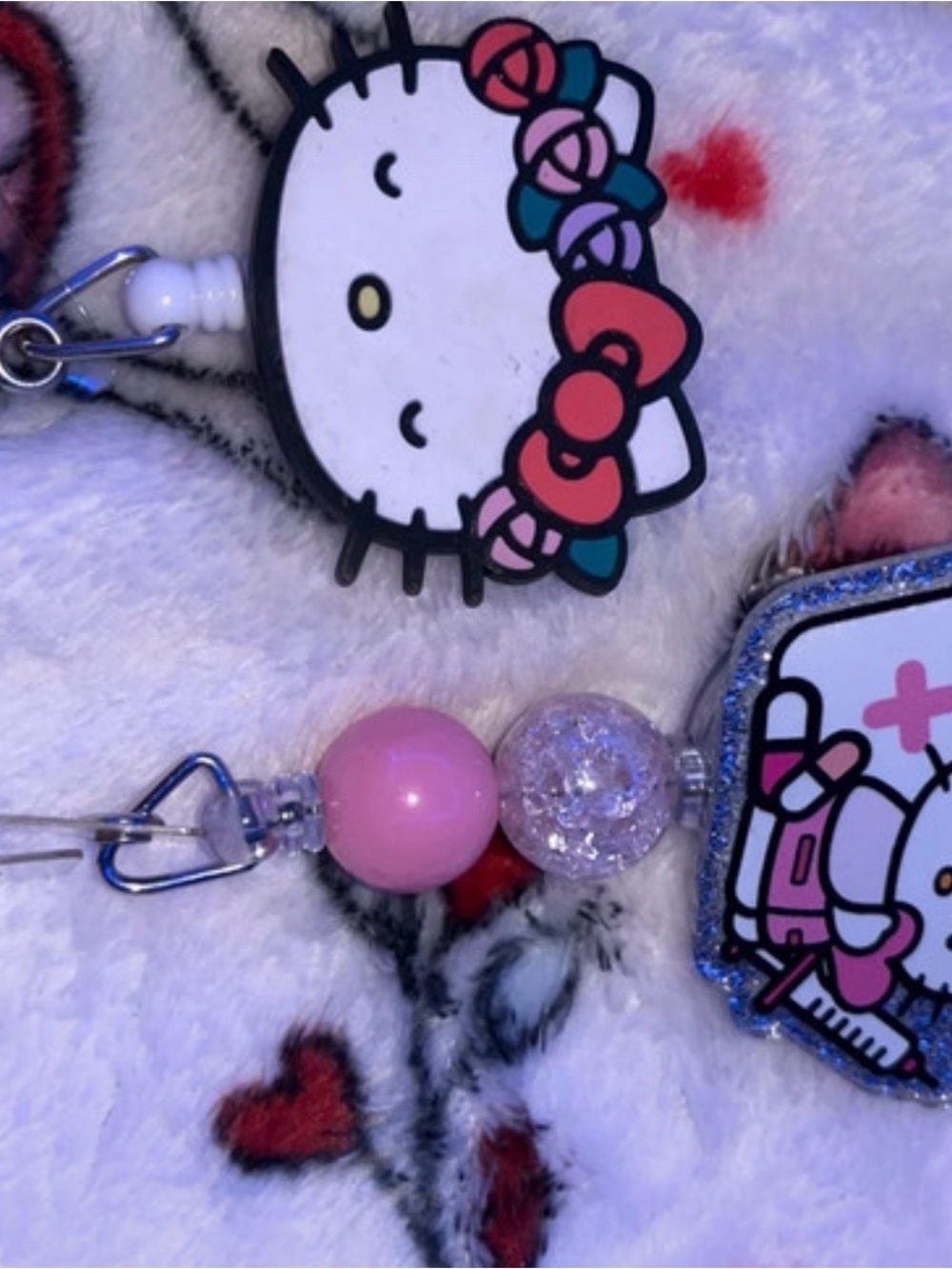 2 Hello Kitty Pink Beaded badge reels